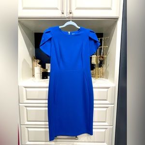 CALVIN KLEIN-bright blue/Size 8 DRESS Tulip-Sleeve Sheath Dress- Good Condition